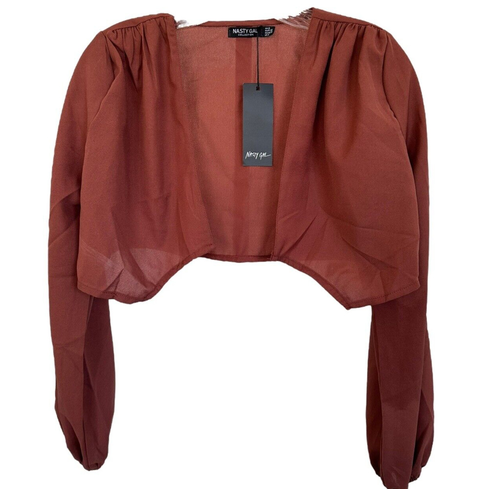 Nasty Gal Collection Junior's Open Front Crop Top Long Sleeve Sz 0 Burnt Orange